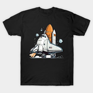 Playful Cartoon Space Shuttle T-Shirt